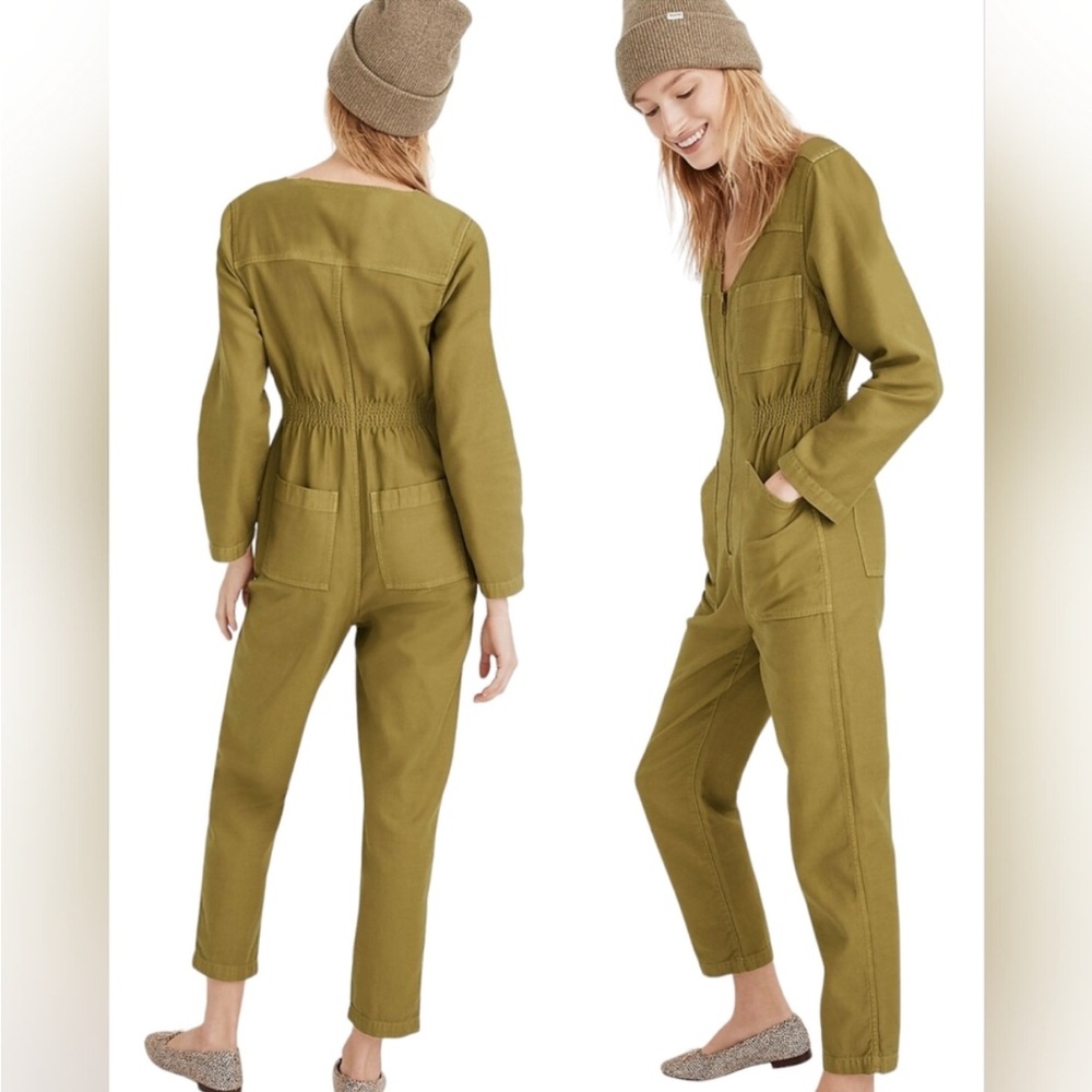 Madewell Garment Dyed Patch Pocket Coverall Utility Zip Jumpsuit Muted Olive: S